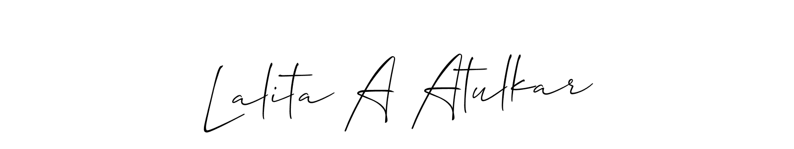You should practise on your own different ways (Allison_Script) to write your name (Lalita A Atulkar) in signature. don't let someone else do it for you. Lalita A Atulkar signature style 2 images and pictures png