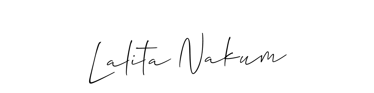 You should practise on your own different ways (Allison_Script) to write your name (Lalita Nakum) in signature. don't let someone else do it for you. Lalita Nakum signature style 2 images and pictures png