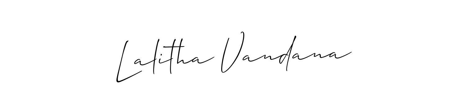 Allison_Script is a professional signature style that is perfect for those who want to add a touch of class to their signature. It is also a great choice for those who want to make their signature more unique. Get Lalitha Vandana name to fancy signature for free. Lalitha Vandana signature style 2 images and pictures png