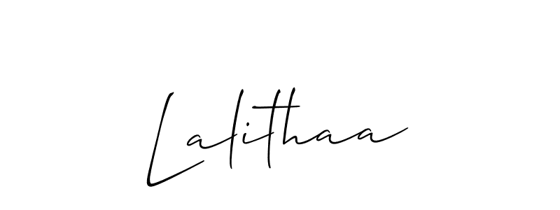 The best way (Allison_Script) to make a short signature is to pick only two or three words in your name. The name Lalithaa include a total of six letters. For converting this name. Lalithaa signature style 2 images and pictures png
