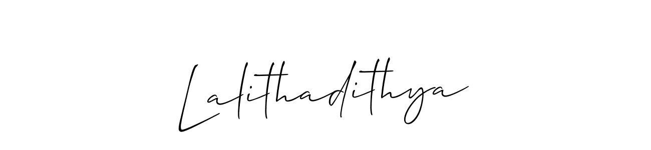 Design your own signature with our free online signature maker. With this signature software, you can create a handwritten (Allison_Script) signature for name Lalithadithya. Lalithadithya signature style 2 images and pictures png