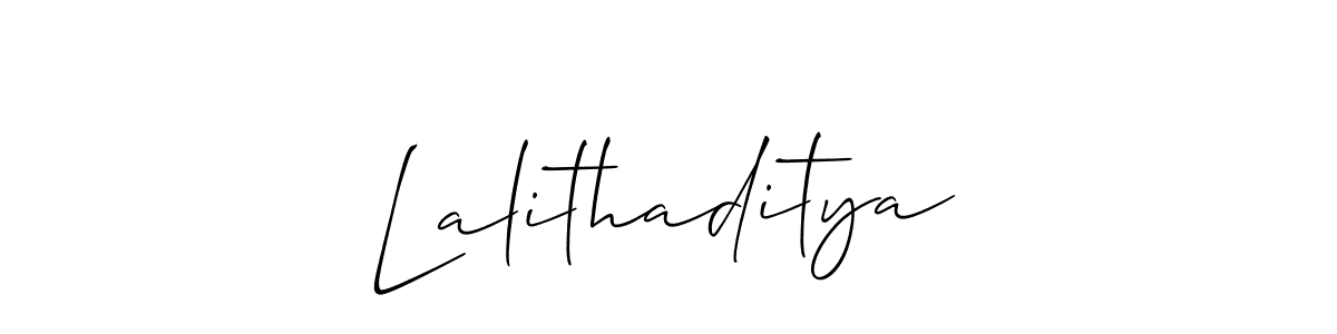 Also You can easily find your signature by using the search form. We will create Lalithaditya name handwritten signature images for you free of cost using Allison_Script sign style. Lalithaditya signature style 2 images and pictures png