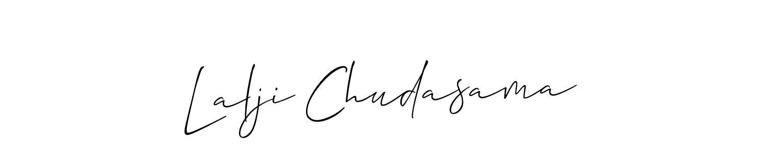 Allison_Script is a professional signature style that is perfect for those who want to add a touch of class to their signature. It is also a great choice for those who want to make their signature more unique. Get Lalji Chudasama name to fancy signature for free. Lalji Chudasama signature style 2 images and pictures png
