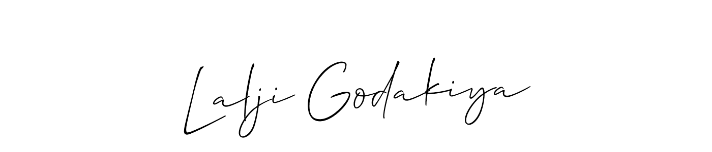 It looks lik you need a new signature style for name Lalji Godakiya. Design unique handwritten (Allison_Script) signature with our free signature maker in just a few clicks. Lalji Godakiya signature style 2 images and pictures png