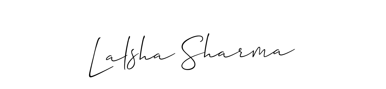 Make a short Lalsha Sharma signature style. Manage your documents anywhere anytime using Allison_Script. Create and add eSignatures, submit forms, share and send files easily. Lalsha Sharma signature style 2 images and pictures png