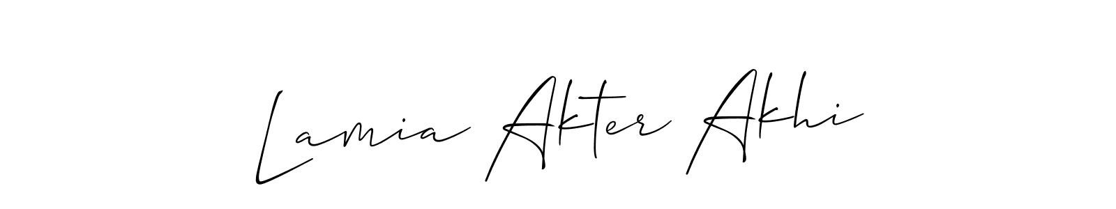 It looks lik you need a new signature style for name Lamia Akter Akhi. Design unique handwritten (Allison_Script) signature with our free signature maker in just a few clicks. Lamia Akter Akhi signature style 2 images and pictures png