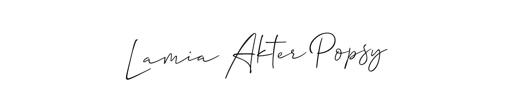 This is the best signature style for the Lamia Akter Popsy name. Also you like these signature font (Allison_Script). Mix name signature. Lamia Akter Popsy signature style 2 images and pictures png