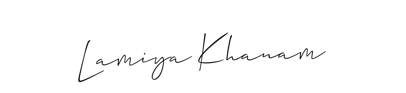 if you are searching for the best signature style for your name Lamiya Khanam. so please give up your signature search. here we have designed multiple signature styles  using Allison_Script. Lamiya Khanam signature style 2 images and pictures png