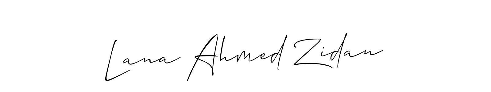 You should practise on your own different ways (Allison_Script) to write your name (Lana Ahmed Zidan) in signature. don't let someone else do it for you. Lana Ahmed Zidan signature style 2 images and pictures png