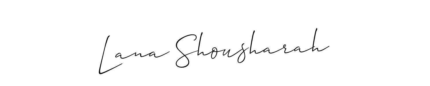 The best way (Allison_Script) to make a short signature is to pick only two or three words in your name. The name Lana Shousharah include a total of six letters. For converting this name. Lana Shousharah signature style 2 images and pictures png