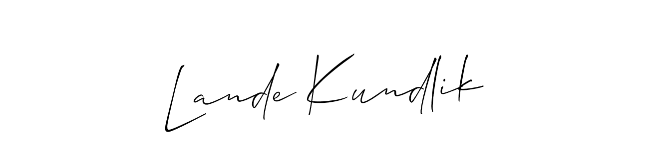 The best way (Allison_Script) to make a short signature is to pick only two or three words in your name. The name Lande Kundlik include a total of six letters. For converting this name. Lande Kundlik signature style 2 images and pictures png