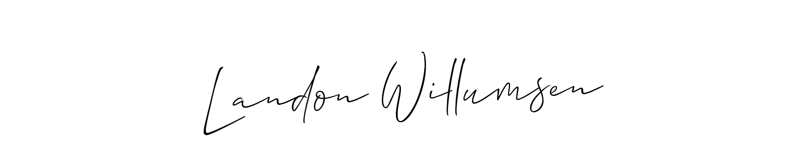 Allison_Script is a professional signature style that is perfect for those who want to add a touch of class to their signature. It is also a great choice for those who want to make their signature more unique. Get Landon Willumsen name to fancy signature for free. Landon Willumsen signature style 2 images and pictures png