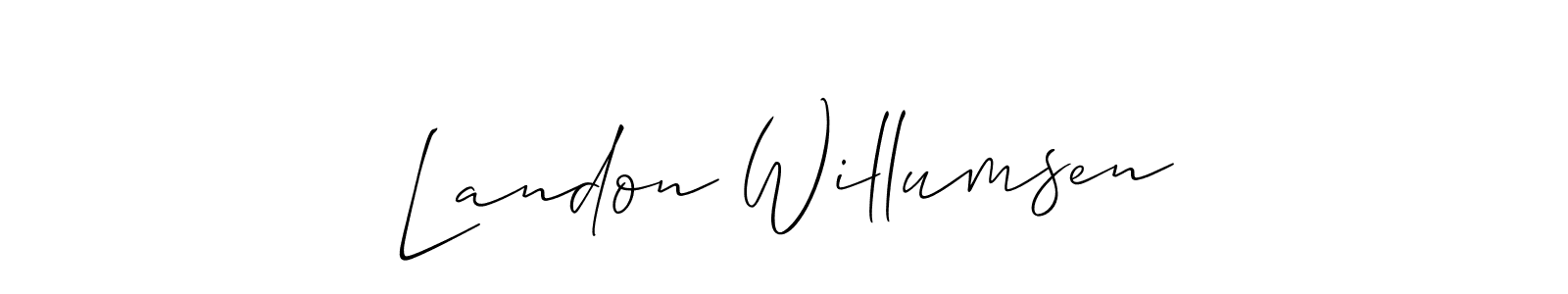 Allison_Script is a professional signature style that is perfect for those who want to add a touch of class to their signature. It is also a great choice for those who want to make their signature more unique. Get Landon Willumsen name to fancy signature for free. Landon Willumsen signature style 2 images and pictures png