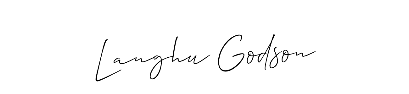 You should practise on your own different ways (Allison_Script) to write your name (Langhu Godson) in signature. don't let someone else do it for you. Langhu Godson signature style 2 images and pictures png