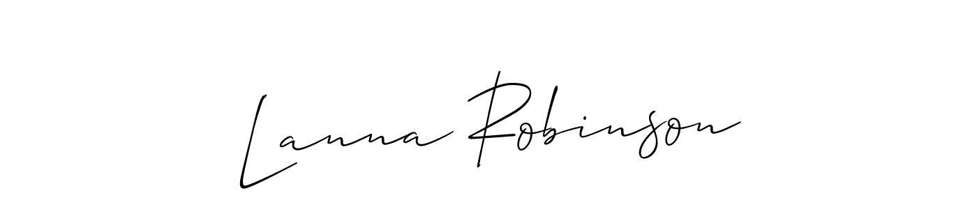 Make a short Lanna Robinson signature style. Manage your documents anywhere anytime using Allison_Script. Create and add eSignatures, submit forms, share and send files easily. Lanna Robinson signature style 2 images and pictures png