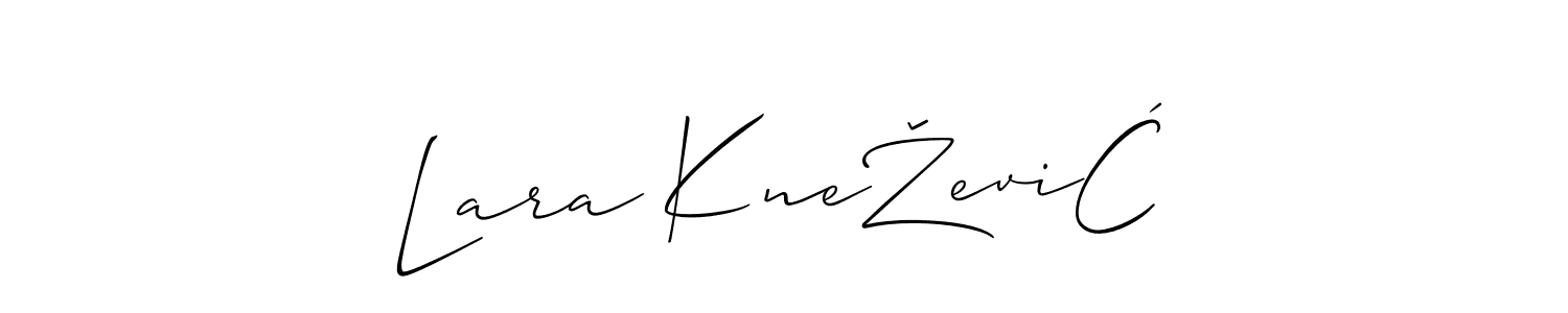 You should practise on your own different ways (Allison_Script) to write your name (Lara KneŽeviĆ) in signature. don't let someone else do it for you. Lara KneŽeviĆ signature style 2 images and pictures png