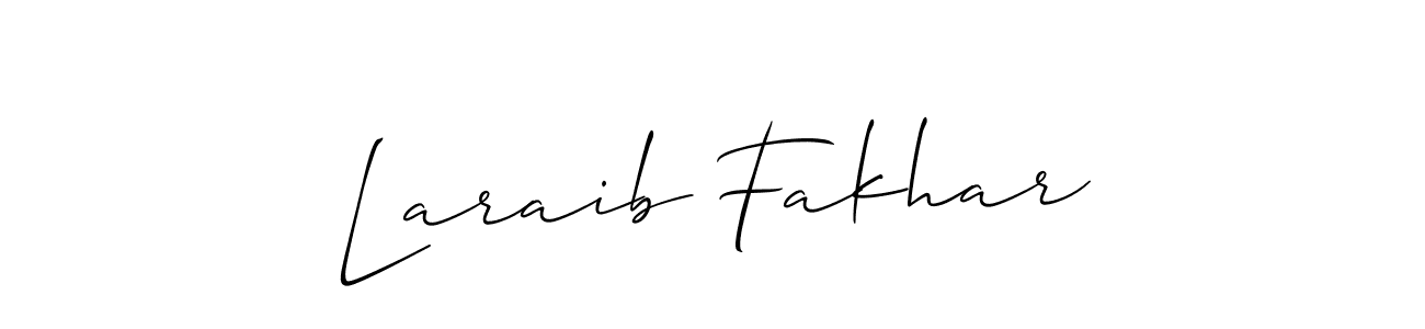 You should practise on your own different ways (Allison_Script) to write your name (Laraib Fakhar) in signature. don't let someone else do it for you. Laraib Fakhar signature style 2 images and pictures png