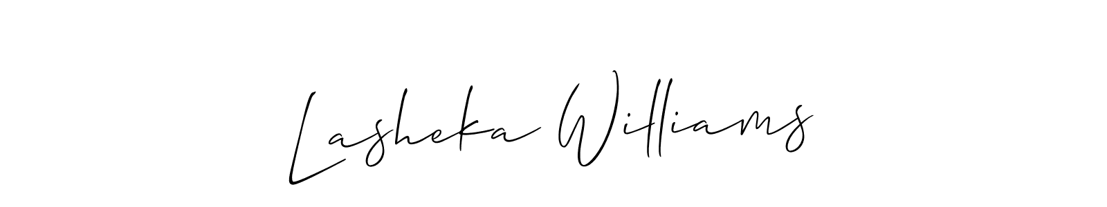 Lasheka Williams stylish signature style. Best Handwritten Sign (Allison_Script) for my name. Handwritten Signature Collection Ideas for my name Lasheka Williams. Lasheka Williams signature style 2 images and pictures png