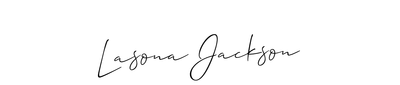 The best way (Allison_Script) to make a short signature is to pick only two or three words in your name. The name Lasona Jackson include a total of six letters. For converting this name. Lasona Jackson signature style 2 images and pictures png