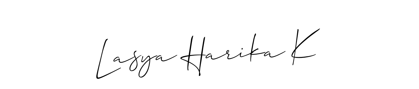 Use a signature maker to create a handwritten signature online. With this signature software, you can design (Allison_Script) your own signature for name Lasya Harika K. Lasya Harika K signature style 2 images and pictures png