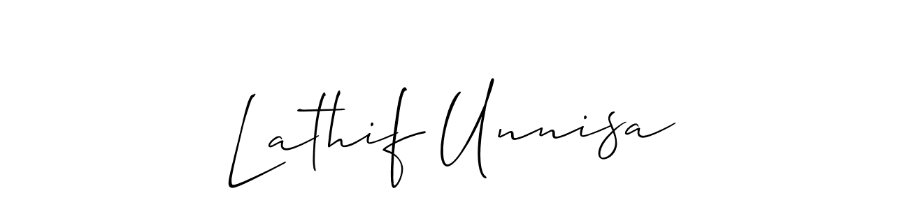 It looks lik you need a new signature style for name Lathif Unnisa. Design unique handwritten (Allison_Script) signature with our free signature maker in just a few clicks. Lathif Unnisa signature style 2 images and pictures png