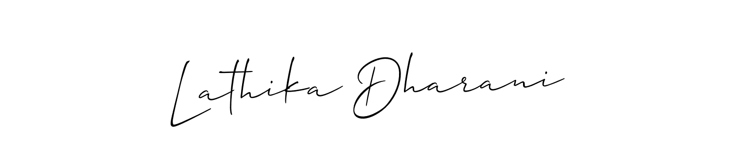 Create a beautiful signature design for name Lathika Dharani. With this signature (Allison_Script) fonts, you can make a handwritten signature for free. Lathika Dharani signature style 2 images and pictures png