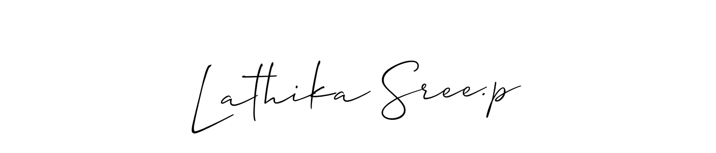 The best way (Allison_Script) to make a short signature is to pick only two or three words in your name. The name Lathika Sree.p include a total of six letters. For converting this name. Lathika Sree.p signature style 2 images and pictures png