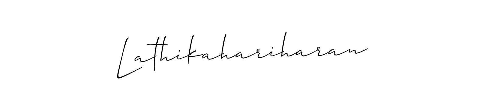 Make a short Lathikahariharan signature style. Manage your documents anywhere anytime using Allison_Script. Create and add eSignatures, submit forms, share and send files easily. Lathikahariharan signature style 2 images and pictures png