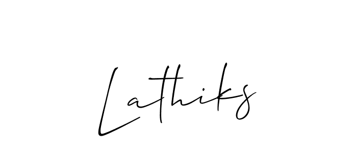 Allison_Script is a professional signature style that is perfect for those who want to add a touch of class to their signature. It is also a great choice for those who want to make their signature more unique. Get Lathiks name to fancy signature for free. Lathiks signature style 2 images and pictures png