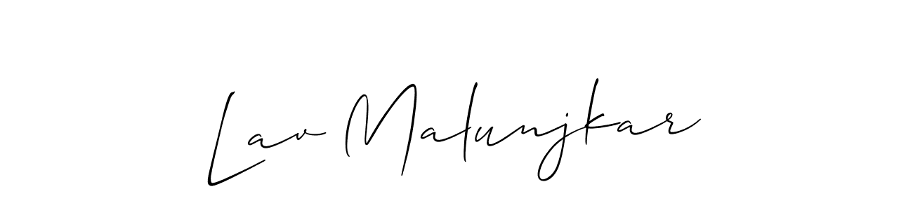 Create a beautiful signature design for name Lav Malunjkar. With this signature (Allison_Script) fonts, you can make a handwritten signature for free. Lav Malunjkar signature style 2 images and pictures png