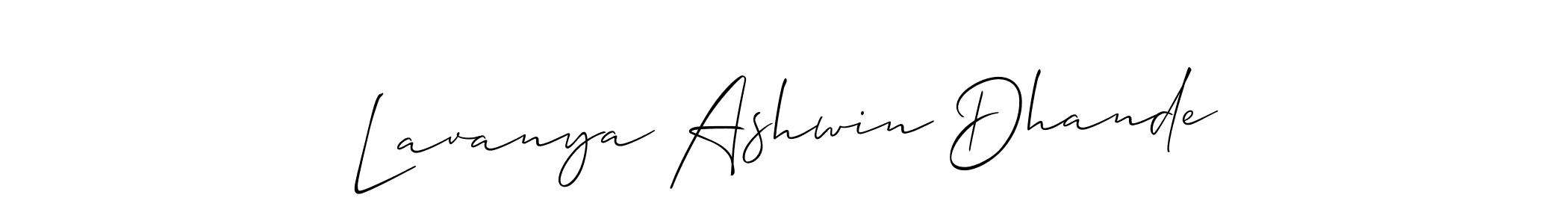 The best way (Allison_Script) to make a short signature is to pick only two or three words in your name. The name Lavanya Ashwin Dhande include a total of six letters. For converting this name. Lavanya Ashwin Dhande signature style 2 images and pictures png