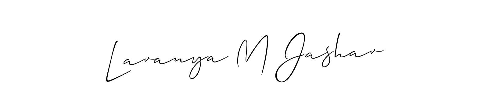 Also You can easily find your signature by using the search form. We will create Lavanya M Jashav name handwritten signature images for you free of cost using Allison_Script sign style. Lavanya M Jashav signature style 2 images and pictures png