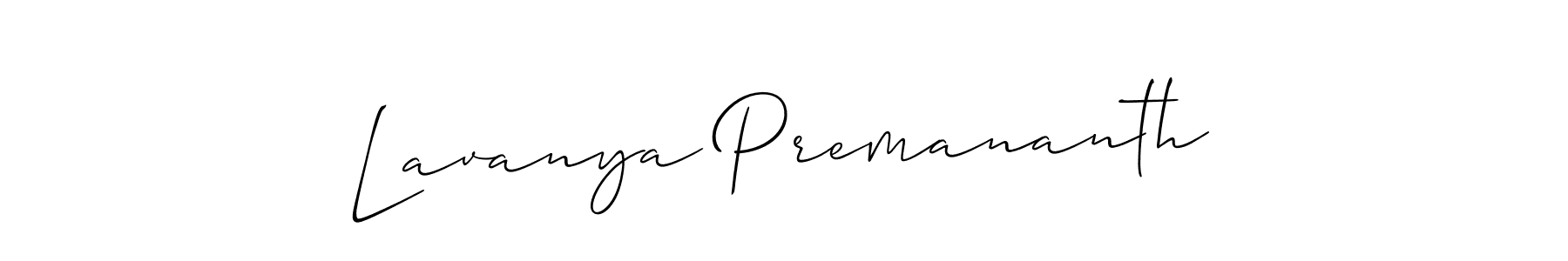 Make a short Lavanya Premananth signature style. Manage your documents anywhere anytime using Allison_Script. Create and add eSignatures, submit forms, share and send files easily. Lavanya Premananth signature style 2 images and pictures png
