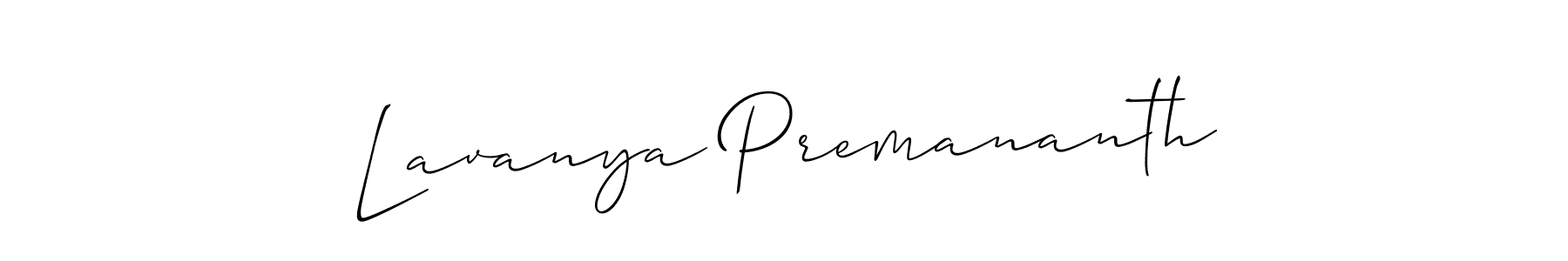 Make a short Lavanya Premananth signature style. Manage your documents anywhere anytime using Allison_Script. Create and add eSignatures, submit forms, share and send files easily. Lavanya Premananth signature style 2 images and pictures png