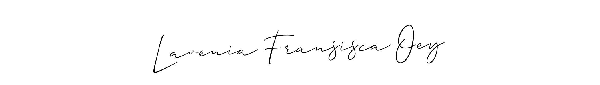 The best way (Allison_Script) to make a short signature is to pick only two or three words in your name. The name Lavenia Fransisca Oey include a total of six letters. For converting this name. Lavenia Fransisca Oey signature style 2 images and pictures png