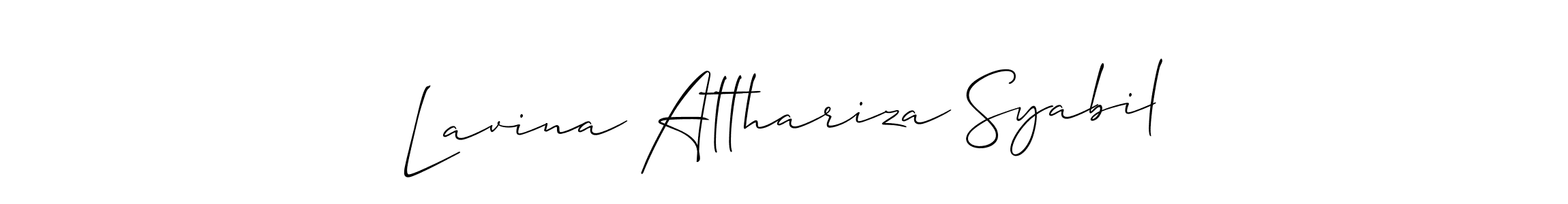 Create a beautiful signature design for name Lavina Atthariza Syabil. With this signature (Allison_Script) fonts, you can make a handwritten signature for free. Lavina Atthariza Syabil signature style 2 images and pictures png