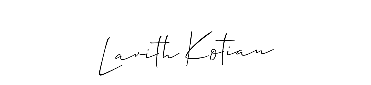 Make a short Lavith Kotian signature style. Manage your documents anywhere anytime using Allison_Script. Create and add eSignatures, submit forms, share and send files easily. Lavith Kotian signature style 2 images and pictures png