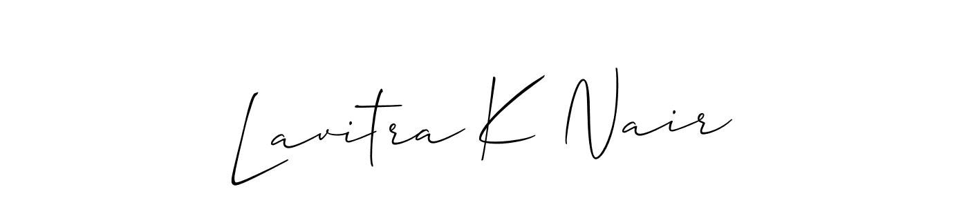 How to make Lavitra K Nair name signature. Use Allison_Script style for creating short signs online. This is the latest handwritten sign. Lavitra K Nair signature style 2 images and pictures png