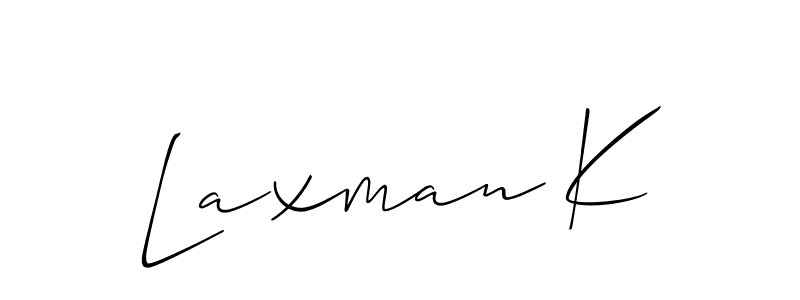 The best way (Allison_Script) to make a short signature is to pick only two or three words in your name. The name Laxman K include a total of six letters. For converting this name. Laxman K signature style 2 images and pictures png