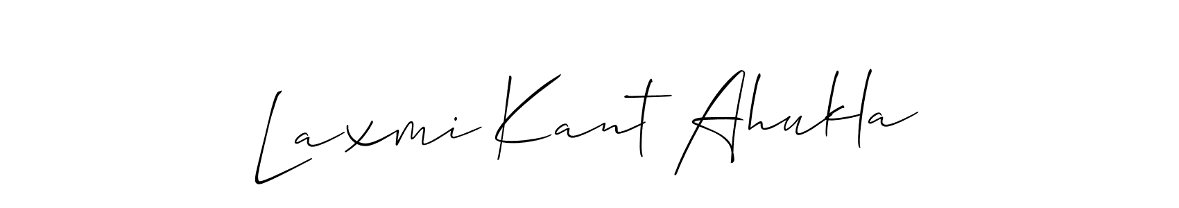 The best way (Allison_Script) to make a short signature is to pick only two or three words in your name. The name Laxmi Kant Ahukla include a total of six letters. For converting this name. Laxmi Kant Ahukla signature style 2 images and pictures png