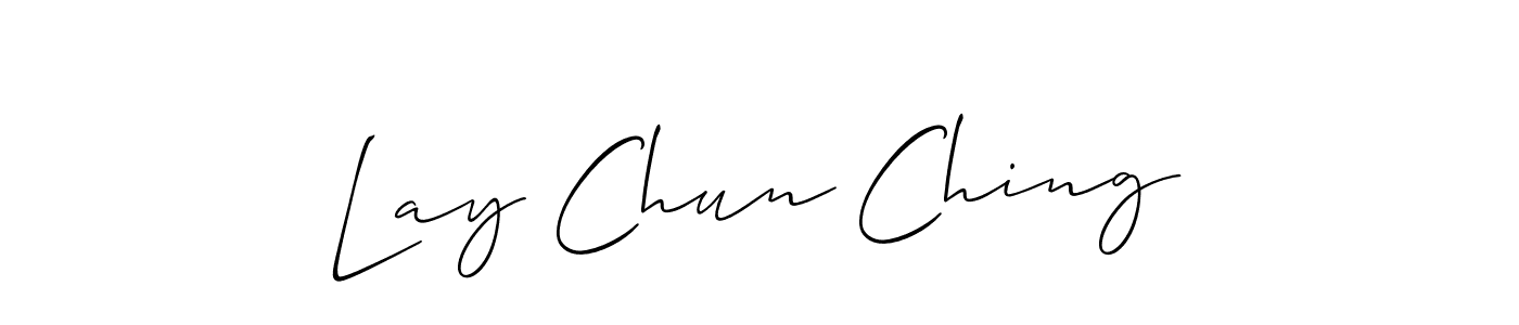 The best way (Allison_Script) to make a short signature is to pick only two or three words in your name. The name Lay Chun Ching include a total of six letters. For converting this name. Lay Chun Ching signature style 2 images and pictures png