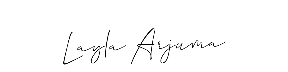 The best way (Allison_Script) to make a short signature is to pick only two or three words in your name. The name Layla Arjuma include a total of six letters. For converting this name. Layla Arjuma signature style 2 images and pictures png
