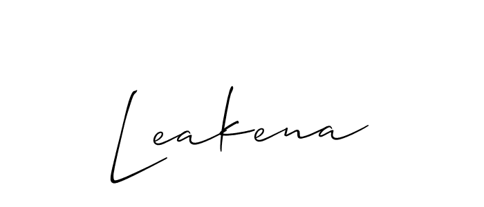 The best way (Allison_Script) to make a short signature is to pick only two or three words in your name. The name Leakena include a total of six letters. For converting this name. Leakena signature style 2 images and pictures png