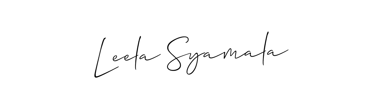 Allison_Script is a professional signature style that is perfect for those who want to add a touch of class to their signature. It is also a great choice for those who want to make their signature more unique. Get Leela Syamala name to fancy signature for free. Leela Syamala signature style 2 images and pictures png