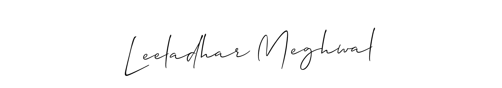 How to make Leeladhar Meghwal name signature. Use Allison_Script style for creating short signs online. This is the latest handwritten sign. Leeladhar Meghwal signature style 2 images and pictures png