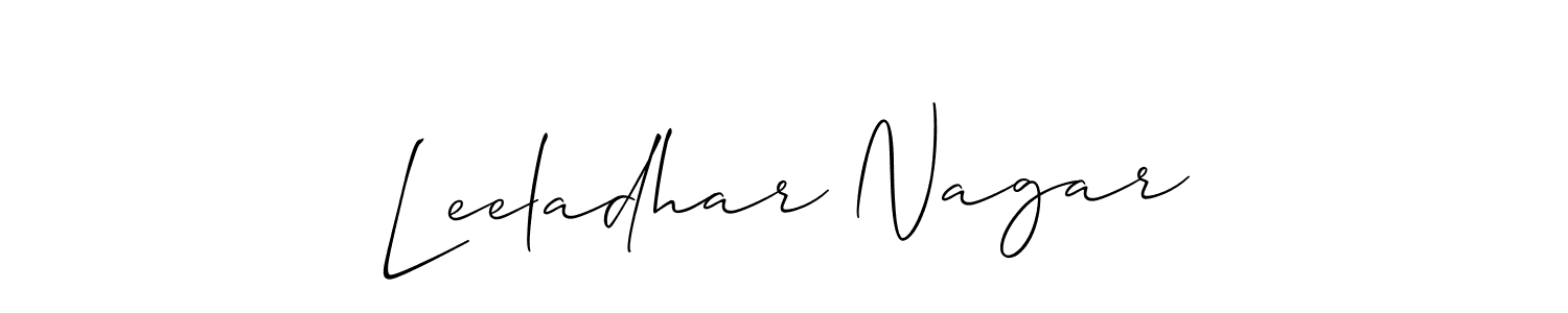 The best way (Allison_Script) to make a short signature is to pick only two or three words in your name. The name Leeladhar Nagar include a total of six letters. For converting this name. Leeladhar Nagar signature style 2 images and pictures png