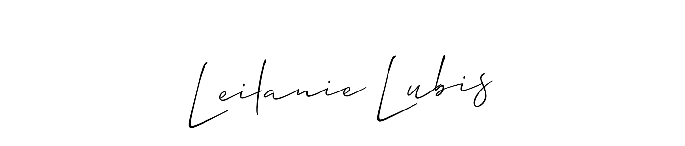 The best way (Allison_Script) to make a short signature is to pick only two or three words in your name. The name Leilanie Lubis include a total of six letters. For converting this name. Leilanie Lubis signature style 2 images and pictures png