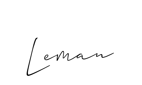 Design your own signature with our free online signature maker. With this signature software, you can create a handwritten (Allison_Script) signature for name Leman. Leman signature style 2 images and pictures png