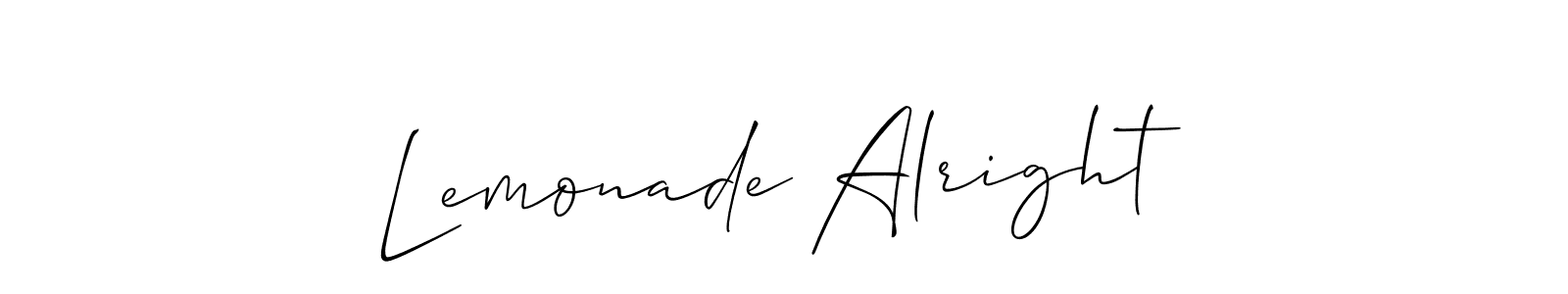 Allison_Script is a professional signature style that is perfect for those who want to add a touch of class to their signature. It is also a great choice for those who want to make their signature more unique. Get Lemonade Alright name to fancy signature for free. Lemonade Alright signature style 2 images and pictures png