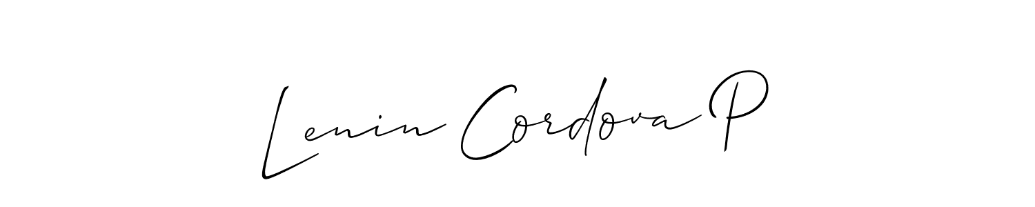 How to make Lenin Cordova P name signature. Use Allison_Script style for creating short signs online. This is the latest handwritten sign. Lenin Cordova P signature style 2 images and pictures png